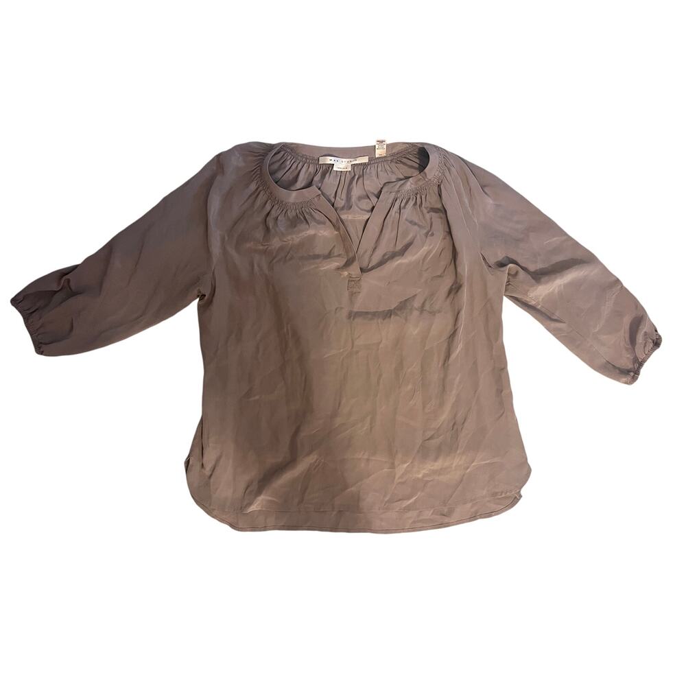 Max Studio 100% Silk Gray Blouse - 3/4 Sleeve - Size: M - Top Shirt